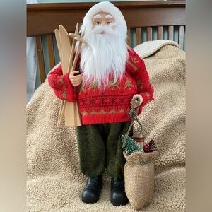 NWT Santa in Red Sweater with Lantern, Skis and Burlap Sack, 18”